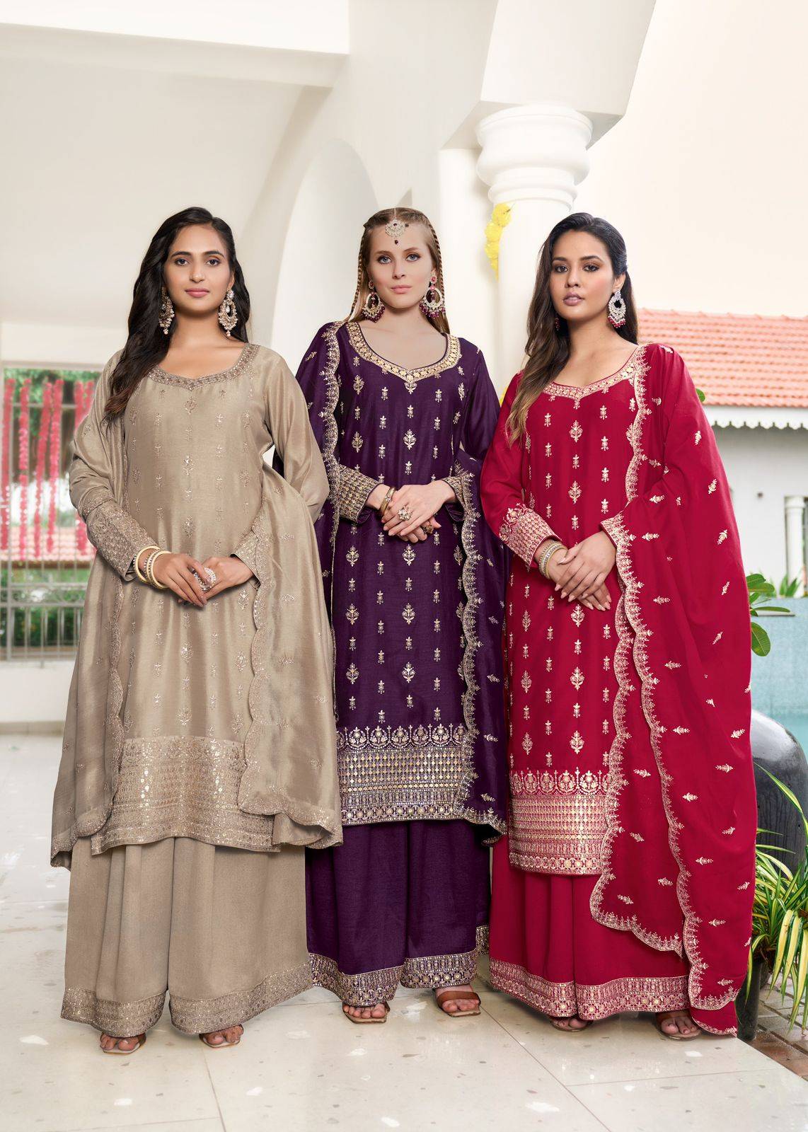 SANGEET by Sanika 10005 to 10007 series Indian Traditional Wear Collection PREMIUM VICHTRA SILK Stitched Embroidered dresses At Wholesale Price
